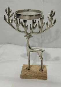 Bougeoir en métal argenté de luxe en forme de renne avec base en bois pour la décoration de Noël au meilleur prix - Product Image 5