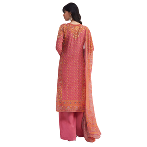 Vente de gros Costume Palazzo en crêpe imprimé rose avec Georgette Dupatta Vêtements ethniques pour femmes OEM Vêtements personnalisés Fournisseur d'usine - Product Image 5