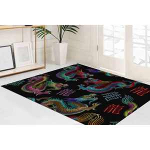 Tapis imprimé avec un motif de dragon abstrait, tapis d'appoint moderne inspiré du Japon, lavable en machine, tapis fin non tissé pour salon - Product Image 2