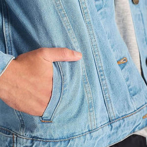 Nouvelle veste en jean pour homme à col montant enduit, style urbain hiver, hip-hop décontracté, bleu, logo frontal, coupe-vent, écologique - Product Image 6