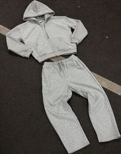 Ensemble de survêtement unisexe de qualité supérieure, taille plus, gris uni, été, à capuche, deux pièces, décontracté, coupe régulière, jogging, délavage acide - Product Image 2