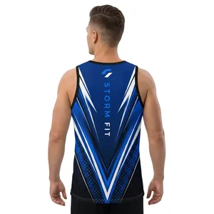 Camiseta sin mangas para hombre Storm Fit, con estampado por transferencia térmica, 100% poliéster, de secado rápido, cuello redondo, ropa deportiva para entrenamiento, 180g, no tejida. - Product Image 4