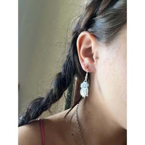 Navajo Handcrafted Sterling Silver Owl Drop Earrings with Pearl <b>Shell</b> Diamond Accents - Product Image 2
