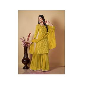 Tenue de cérémonie pakistanaise tendance pour femmes, Salwar Kameez, qualité supérieure, broderie lourde en georgette, ensemble trois pièces - Product Image 1