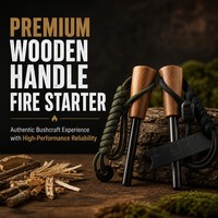 Allume-feu en magnésium à manche en bois - Allumeur en ferrocerium haute performance avec cordon en paracorde pour la survie et le bushcraft