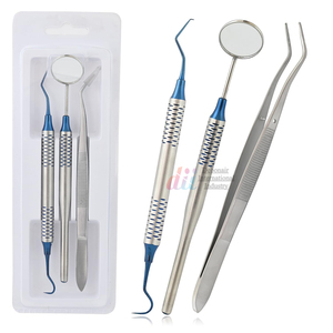 ชุดเครื่องมือตรวจฟันพื้นฐาน 3 ชิ้น ประกอบด้วย กระจกตรวจฟัน คีมสำรวจฟัน และคีมถ่างฟัน ด้ามจับกลวง ทำจากเหล็ก สำหรับการตรวจฟันด้วยมือ - Product Image 3