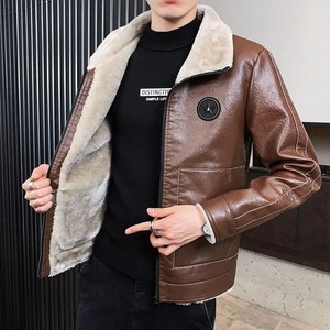 New Fashion Men's Winter Bomber Jackets <b>Slim</b> Fit with Leather Fur Collar Warm Fleece and Canvas High Street Style - Product Image 6