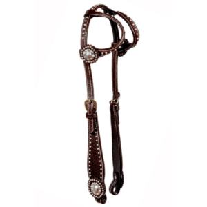 CUIR DE WESTERN DEUX OREILLES ARGENT DARK HUILE HEADSTALL AVEC CONCHOS ARGENT LIVRAISON GRATUITE - Product Image 1