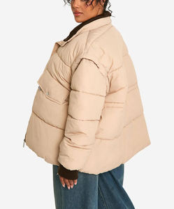 Vestes matelassées pour femmes en coton personnalisées, tissu respirant, col montant, poignets côtelés, style fermeture éclair, veste à bulles pour l'hiver - Product Image 4