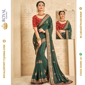 Collection de saris, nouveau design magnifique, soie, mariage, femmes adultes, lavable, Inde et Pakistan, gaufré, vert émeraude, lavage à la main, 1000 - Product Image 1