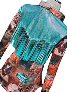 Chemise de spectacle western pour cowgirl, faite à la main, légère, respirante, à taille haute, fermeture éclair, argent sur tissu taffetas extensible, approvisionnement ODM - Product Image 2