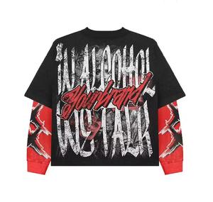 Camiseta de manga larga de doble capa con lavado ácido de gran tamaño recortada y ajuste personalizado, logotipo bordado con impresión gráfica de peso pesado 300 GSM - Product Image 4