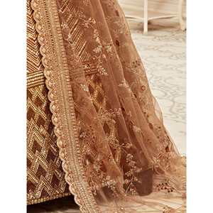 Magnifique Lehenga Choli en soie slub brodée marron pour demoiselles d'honneur ou mariages - Product Image 5