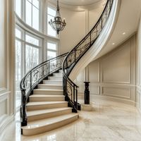 Escalier en colimaçon préfabriqué pour la rénovation de maison, design courbé avec rampe en fer forgé