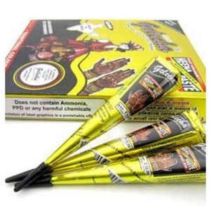 Cône et tube de henné noir traditionnel à base de plantes, prêt à appliquer, couleur noire longue durée, vente en gros pour les mariages, les fêtes et les événements - Product Image 1