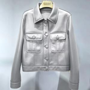 Chaqueta de cuero de oveja para mujer de alta calidad 2025, abrigo Formal recortado elegante para chaquetas de cuero tejidas de invierno y primavera - Product Image 2