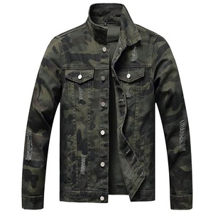 Breathable Customized Coated Camouflage Men's Plus Size <b>Denim</b> Bomber <b>Jackets</b> Spring Season Zipper Windproof Vintage Stylish - Product Image 1