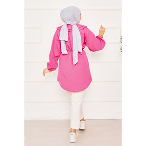 Camisa Hijab Fucsia con Doble Cuello y Cintura Ajustable con Cordón, Estilo Modesto - Product Image 5