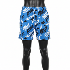 Shorts de sport pour femme en poly-spandex extensible de haute qualité, imprimé graphique bleu, tissu respirant, logo sublimé. - Product Image 4