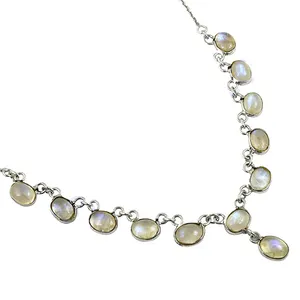 Collar de Plata 925 con Baño de Rodio y Piedra Lunar para Mujer, Estilo Moderno - Product Image 1