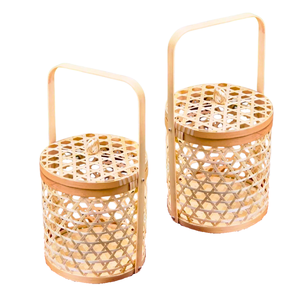 Cesta de regalo de bambú de mimbre hecha a mano de primera calidad con asa, embalaje de regalo al por mayor para eventos, artesanías de Vietnam - Product Image 1