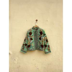 Chaqueta Bomber Unisex Hecha a Mano con Bordado Floral Suzani, Botones, Manga Larga, Acolchada, Ecológica, para Mujer, Invierno y Otoño - Product Image 1