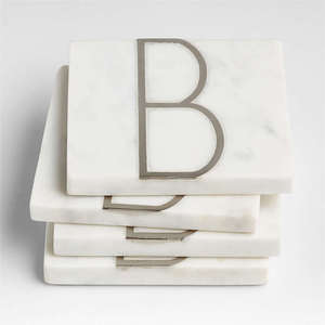Affordable Designer 2024 Marble Stone & Brass Inlay Alphabetics New Design Tea Serving Coasters 4 Pieces <b>Set</b> - Product Image 2