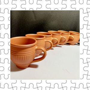 Handmade Terracotta <b>Tea</b> Cup and Saucer <b>Set</b> Vintage Embossed Ceramic Drinkware for Home Office <b>Party</b> - Product Image 4