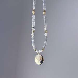 Collar hecho a mano con colgante de lluvia de meteoritos de labradorita y piedra lunar gris, joyería de piedras preciosas únicas para mujer - Product Image 3