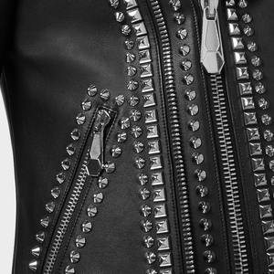 Veste de moto en cuir de mouton véritable pour homme en toile de haute qualité personnalisée noire style High Street - Product Image 4