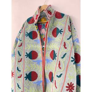 Uzbek เสื้อแจ็คเก็ต suzani สำหรับผู้หญิง, เสื้อโค้ท100% สไตล์โบฮีเมียนปักลายดอกไม้สำหรับฤดูใบไม้ผลิ - Product Image 4