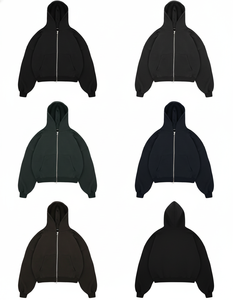 Sweat à capuche noir uni en gros - Veste ample de style streetwear pour hommes et femmes, fournisseur en gros - Product Image 1