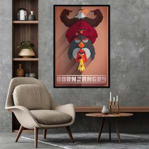 Affiche sur toile moderne Angry Birds « Born to Be Angry » avec cadre noir pour décoration murale - Product Image 1