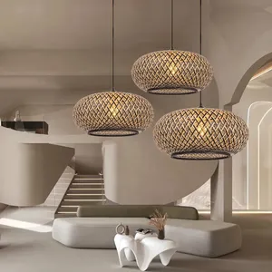 Minimalist Style Ecological Bamboo <b>Lampshade</b> Hand Woven Bamboo Pendant Light Wicker Bamboo <b>Hanging</b> Pendant Light - Product Image 2