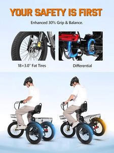 E Trike bici elettrica, motore Brushless di picco 1200W pieghevole Trike 18x3.0 grasso pneumatico Ebike, 499wh passo-attraverso 3 ruote bicicletta elettrica - Product Image 3