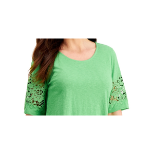 Maglia da Donna Charter Club XL/XS in Cotone con Bordo in Pizzo, Verde, Formale da Ufficio, con Colletto e Decorazione a Bottoni - Product Image 2