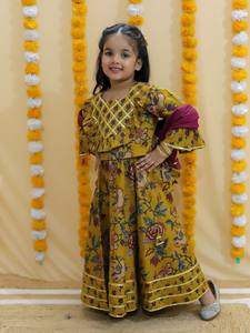 Girls Kids <b>Lehenga</b> Choli Gota Lace Fabric Ethnic Dress Wedding Partywear cotton Dress Full flair <b>skirt</b> - Product Image 2