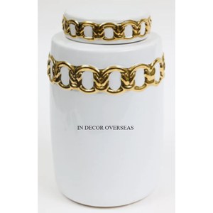 Suministro directo de fábrica, tarro de jengibre de Color blanco hecho de cerámica de la mejor calidad con diseño dorado, utensilios de cocina, tarro y jarrón de almacenamiento de alimentos - Product Image 6
