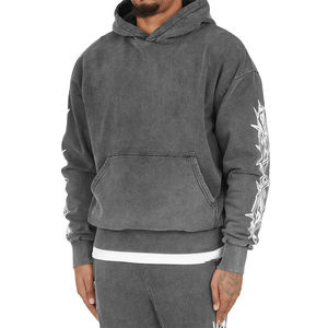 Conjunto de Sudadera con Capucha y Pantalones Deportivos de Estilo Urbano, Lavado Ácido, Color Sólido, Transpirable, con Estampado Vintage para Hombre, 2025 - Product Image 6