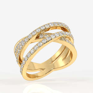 แหวนแต่งงานทอง 14K ประดับเพชรโมอิสซาไนต์ทรงกลม 3 แถว - Product Image 2