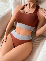 Conjuntos de Sujetador Deportivo y Braguita de Yoga para Mujer, Ligeros, Transpirables, Acanalados, Antibacterianos, de Secado Rápido, Sin Costuras, Ecológicos, 100%