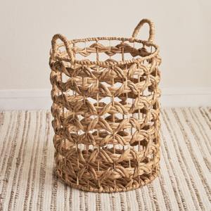 Panier rond en jacinthe d'eau tressée avec poignée, panier de rangement fait main, vente en gros, écologique, fabriqué au Vietnam - Product Image 2