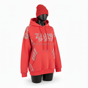 เสื้อมีฮู้ดขนแกะ330GSM พรีเมี่ยมสำหรับผู้หญิงแผงคริสตัลสีแดงสไตล์สปอร์ตพร้อมดีไซน์โลโก้พลอยเทียมตามสั่ง - Product Image 4