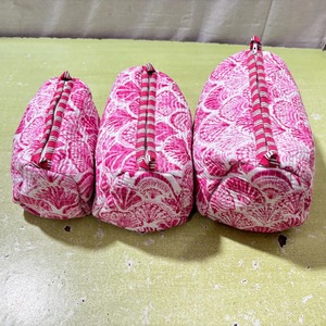 Juego de 3 bolsos acolchados de algodón con estampado de bloques bohemios con cierre de cremallera para mujer, almacenamiento de maquillaje grande, mediano y pequeño - Product Image 4