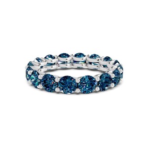 Anillo de Eternidad Redondo Azul Real, Diamante Cultivado en Laboratorio de 1.00 Ct Tw, Oro Sólido de 14K, Color Azul Real, Claridad VS, Tono Azul Profundo - Product Image 3