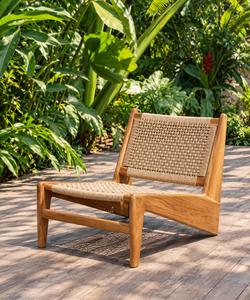 Sillón de Madera de Teca con Asiento y Respaldo Tejidos con Cuerda, Silla de Exterior sin Brazos para Patio - Product Image 2