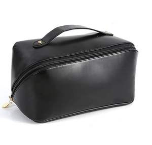 Luxury Leather Handled Eco-Friendly Multi-Purpose Cosmetic <b>Bag</b> Zipper Closure Large Capacity Makeup <b>Bag</b> for <b>Women</b> Travel Daily - Product Image 1