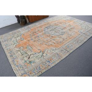 Tapis turc vintage, tapis de 6,5 x 10,1 pieds, tapis en laine orange et bleu style sud-ouest - Product Image 2