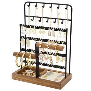 Support à bijoux haut de gamme avec support à bijoux en métal de grande capacité avec base en bois organisateur de bijoux de haute qualité à bas prix - Product Image 3