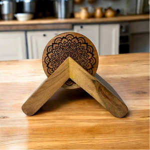 Posavasos con estampado floral de madera elegante, juego de posavasos de diseñador de madera de 6 piezas para suministros para restaurantes y hoteles - Product Image 1